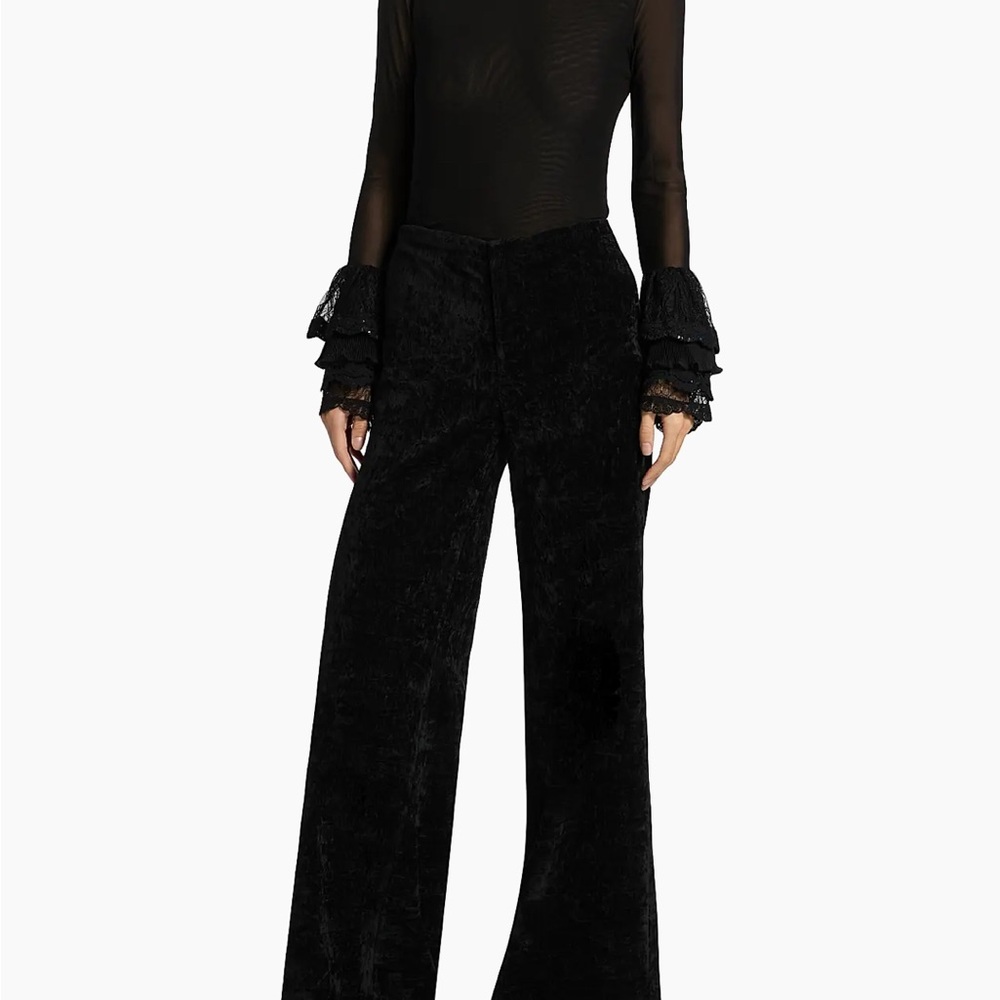 Alice + Olivia Sheer Black Blouse with Lace Bell Sleeves Size Large NEW - Picture 2 of 7